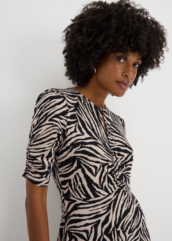 Black Zebra Print Twist Front Midaxi Dress - 8 | Matalan