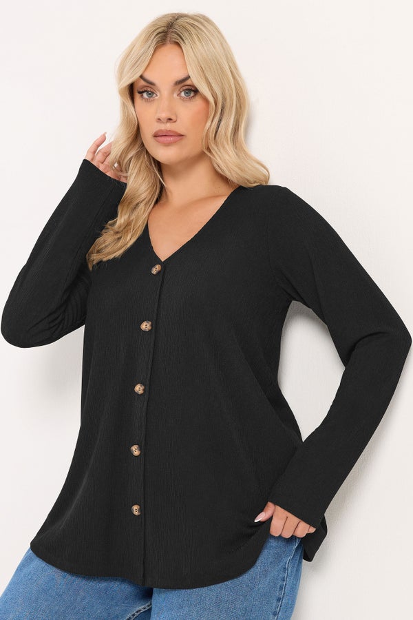 Yours Curve Black Button Front Crepe Top - 20 | Matalan