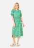 Mela Green Floral Print Ruched Waist Midi Dress