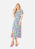 Mela Pink Retro Flower Print Puff Sleeve Midi Dress