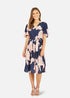 Mela Navy Blossom Print Wrap Skater Dress