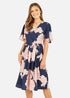 Mela Navy Blossom Print Wrap Skater Dress