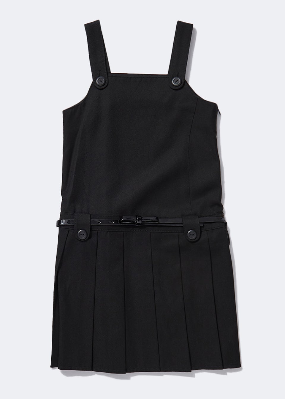 Girls Black Belted Pleated School Pinafore (4-13yrs)