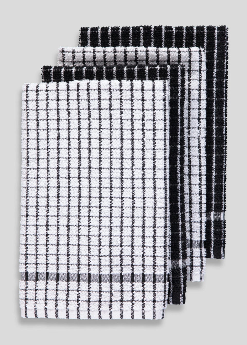 Pack of 4 BLACK & WHITE Check 100% Cotton Extra Large Kitchen Terry Tea  Towels