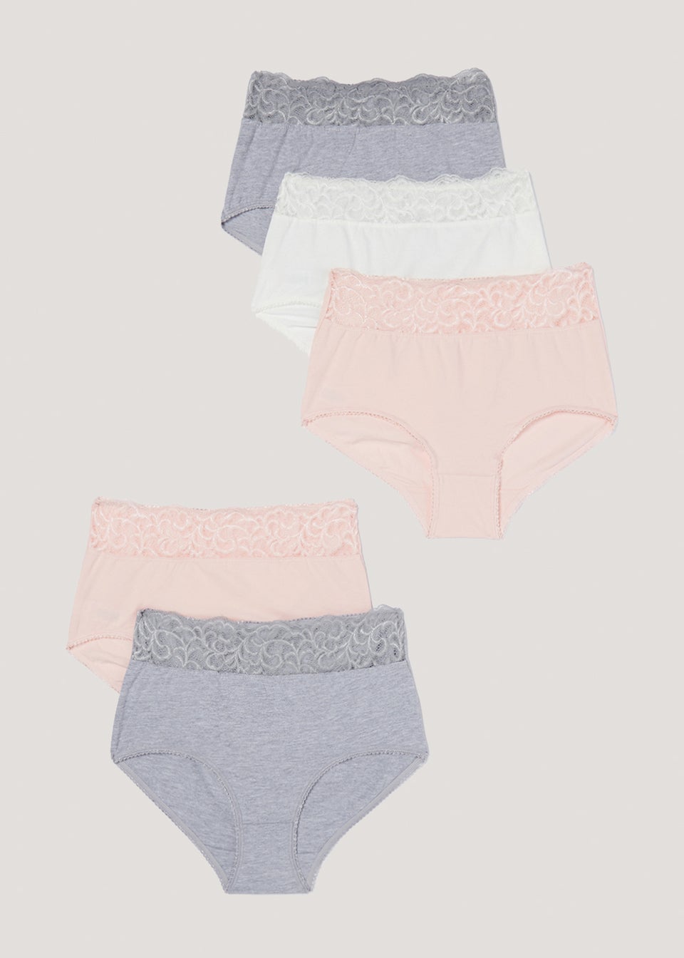 5 Pack Pink Lace Trim Full Knickers - Matalan