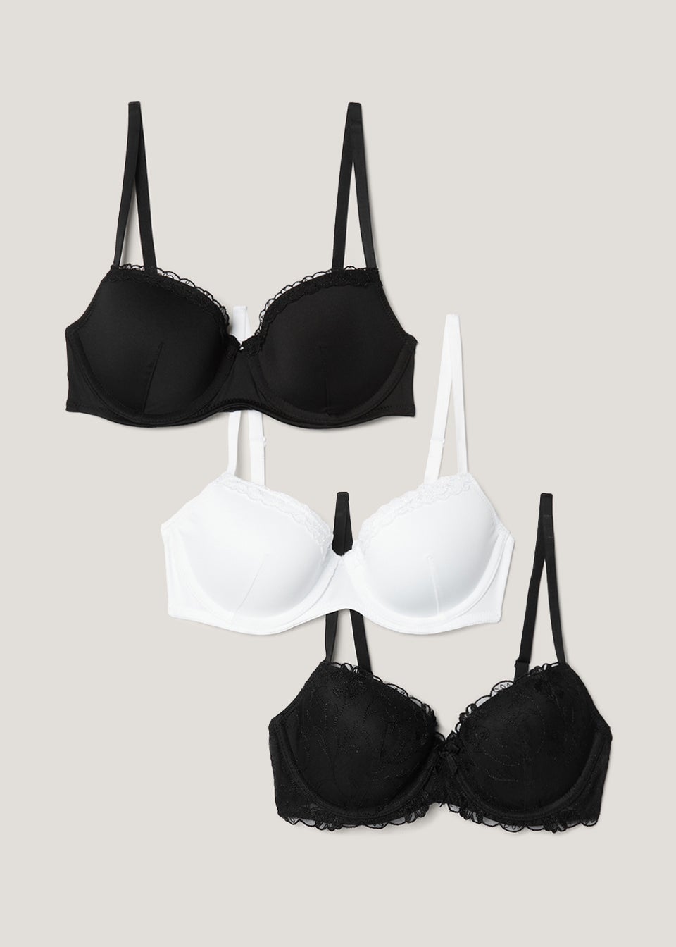 3 Pack Embroidered Lace Bras - Matalan