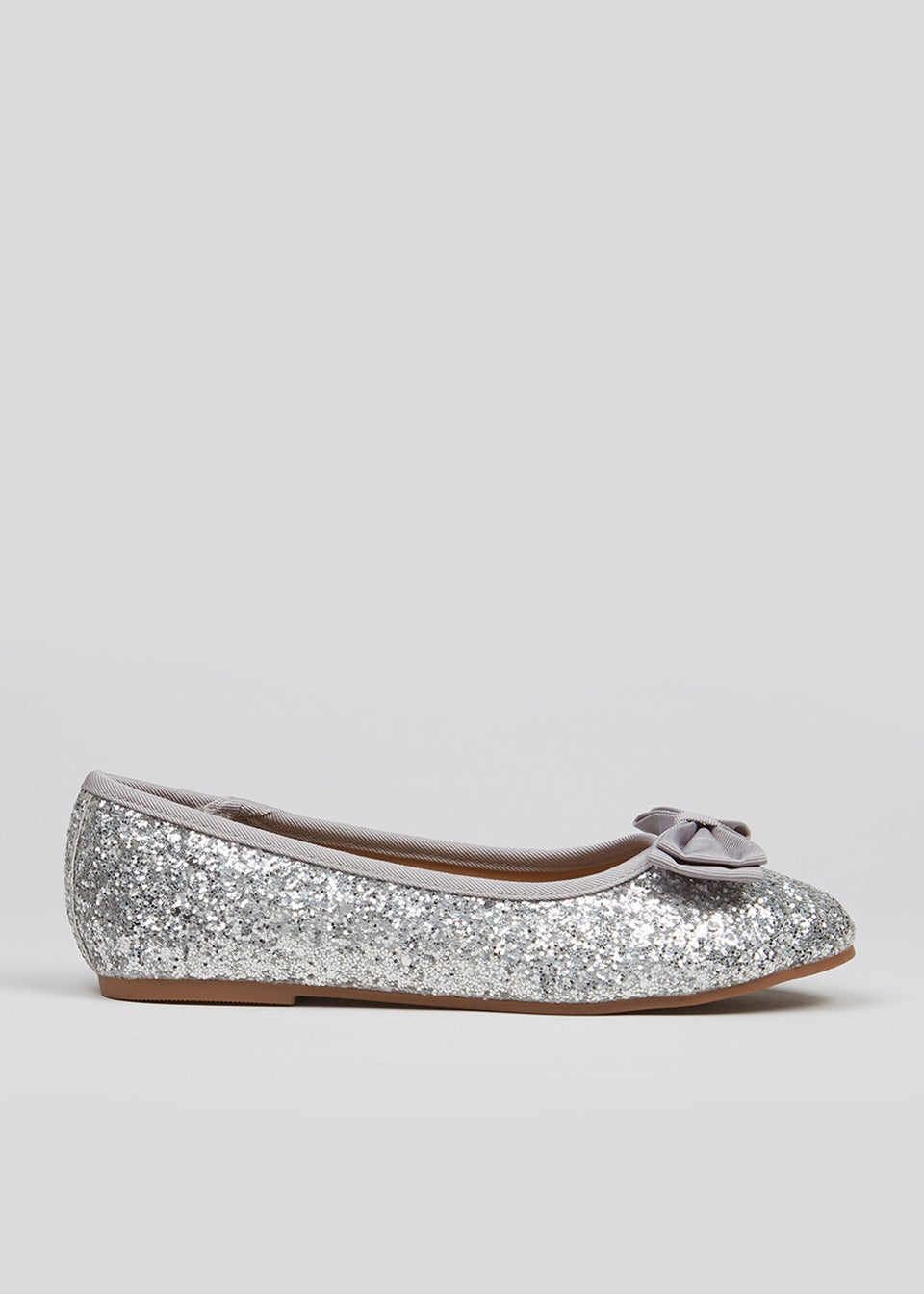 Girls Silver Glitter Ballet Shoes (Younger 10-Older 5)