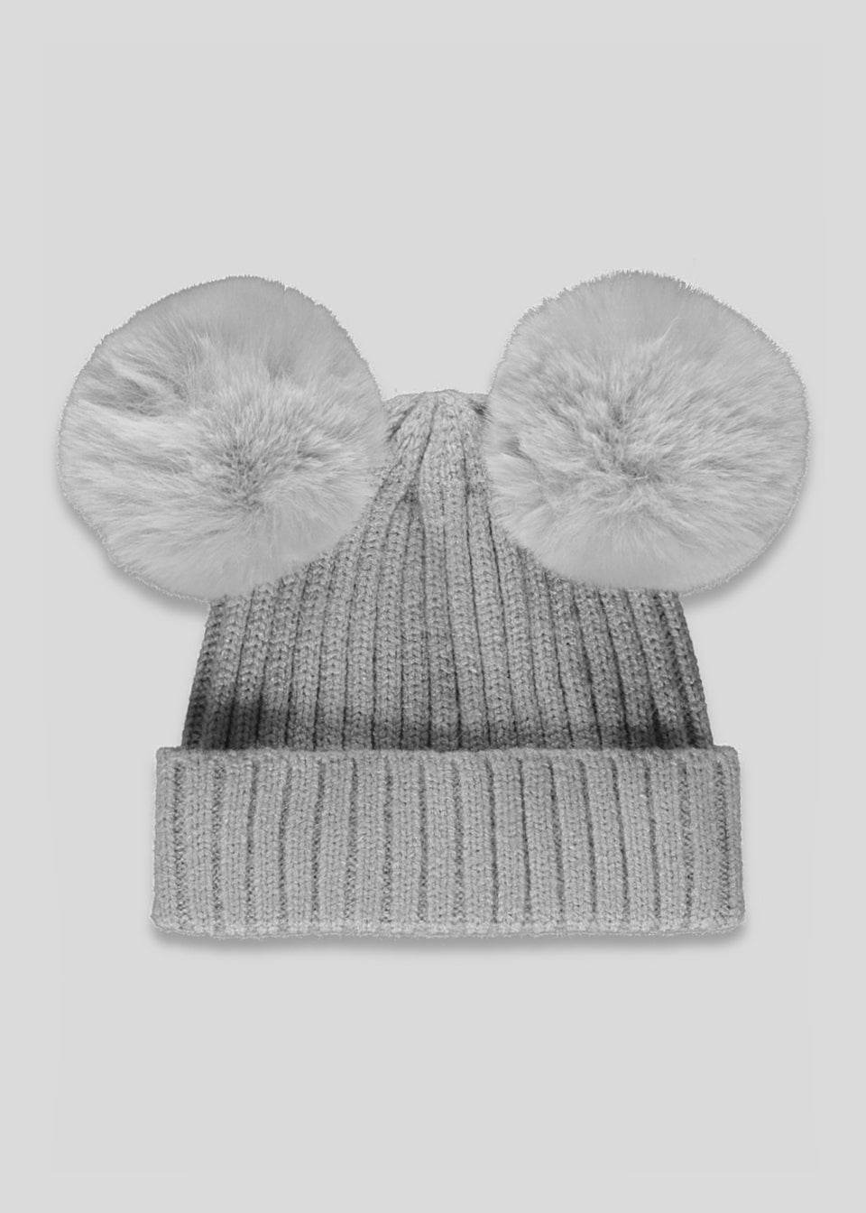 Grey Double Pom Pom Baby Hat (Newborn-24mths)