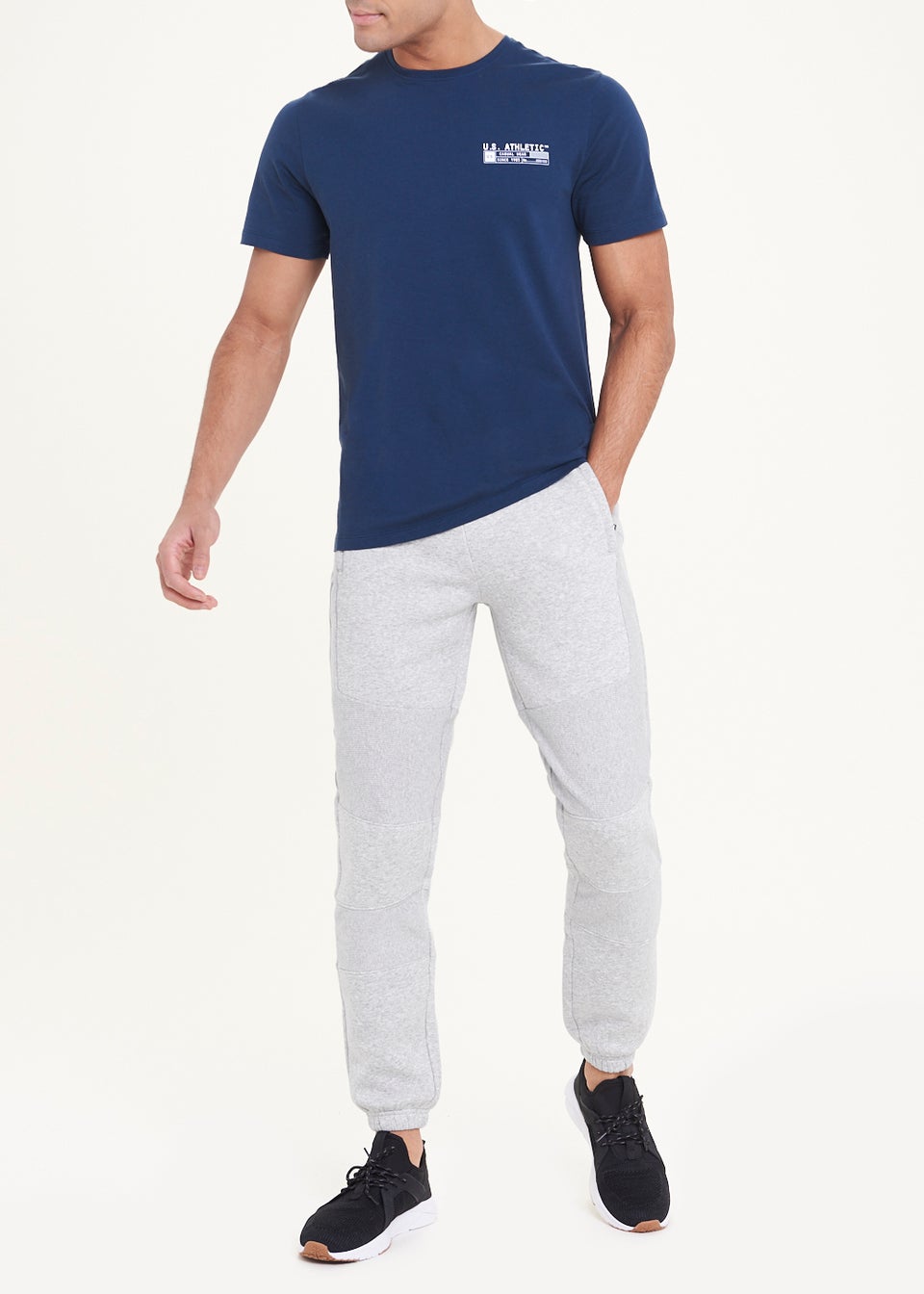 US Athletic Grey Cuffed Panel Joggers