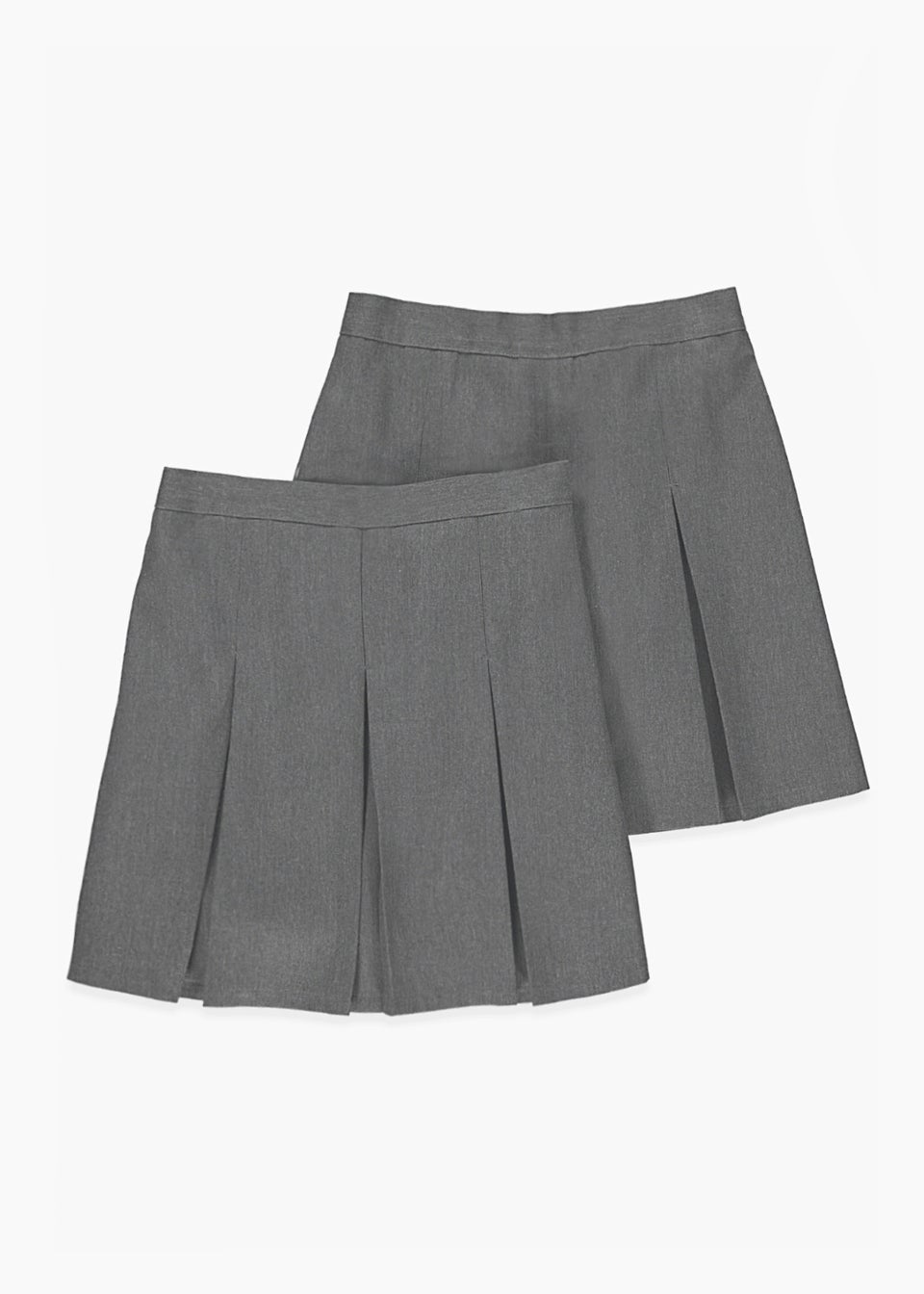 Girls 2 Pack Grey Generous Fit Box Pleat School Skirts (6-16yrs)