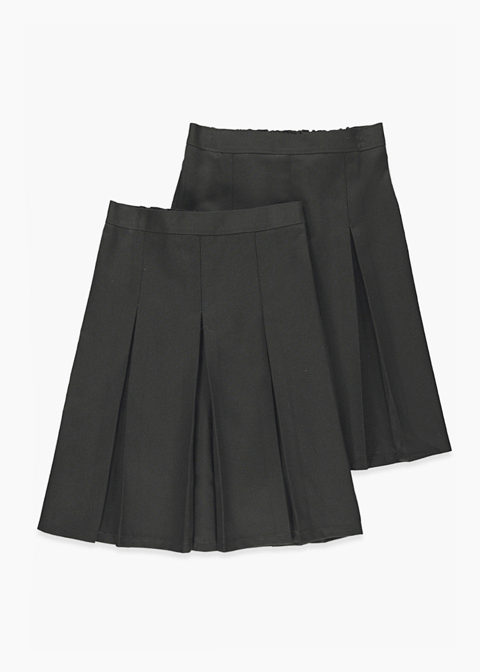 Girls 2 Pack Black Long Length Box Pleat School Skirts (6-16yrs)