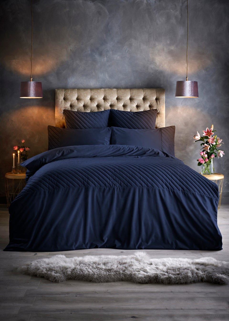 Farhi by Nicole Farhi Navy Quilted Velvet Duvet Cover