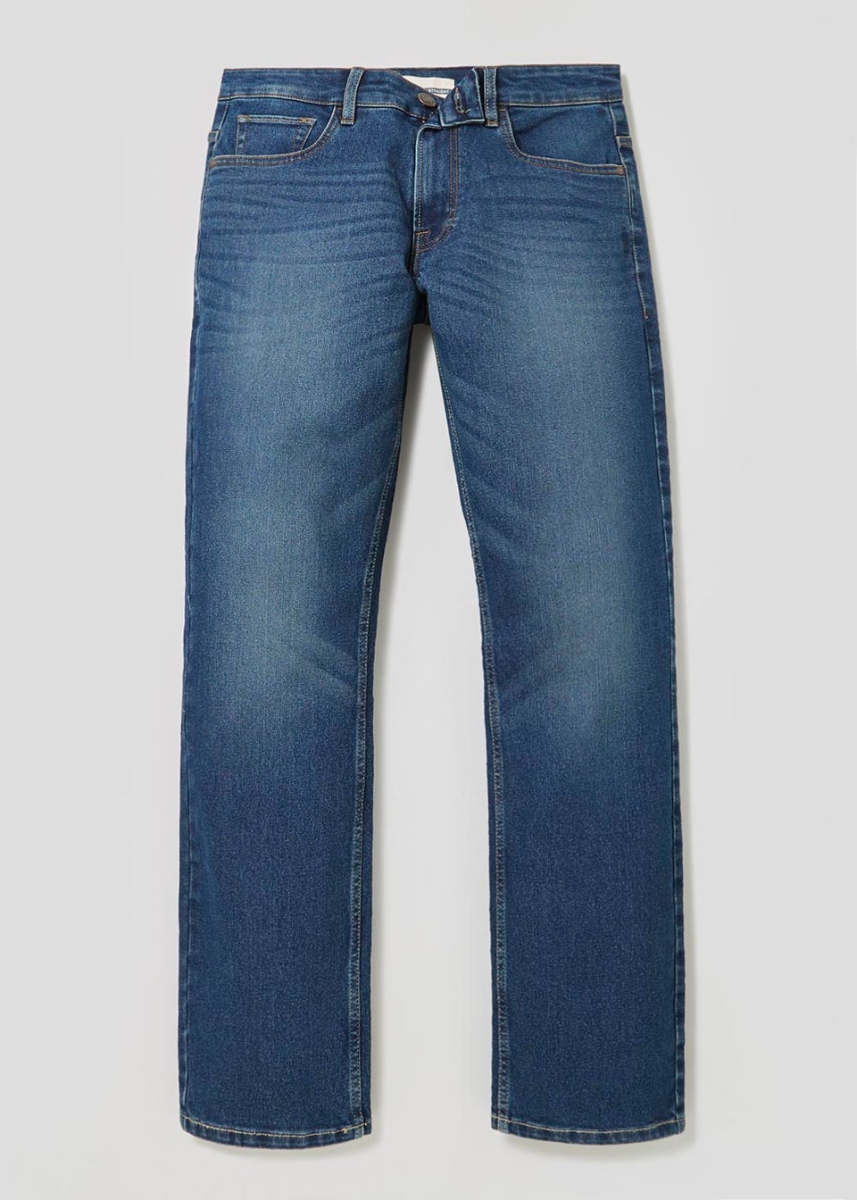 Mid Wash Stretch Straight Fit Jeans