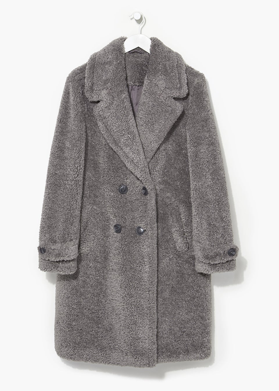 Grey Teddy Fleece Double Breasted Coat