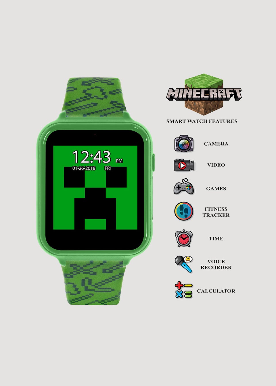 Kids Green Minecraft Smart Watch One Size Matalan