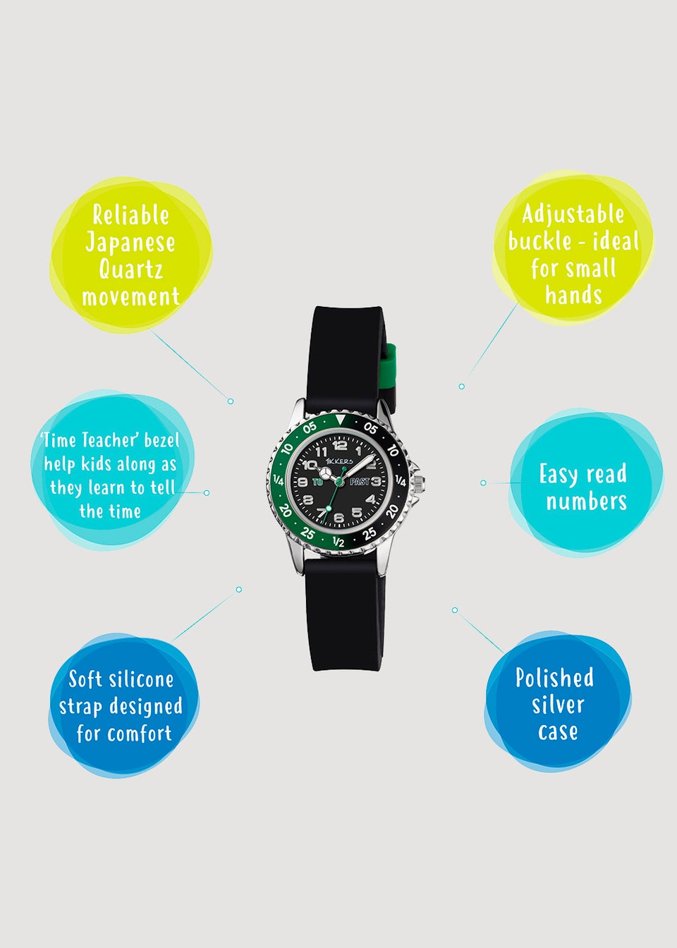 Kids Tikkers Black Time Teacher Watch (One Size)