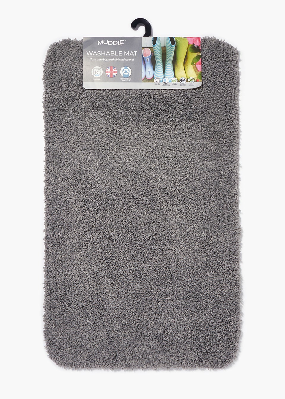 Deep Pile Grey Washable Muddle Mat (100cm x 60cm)
