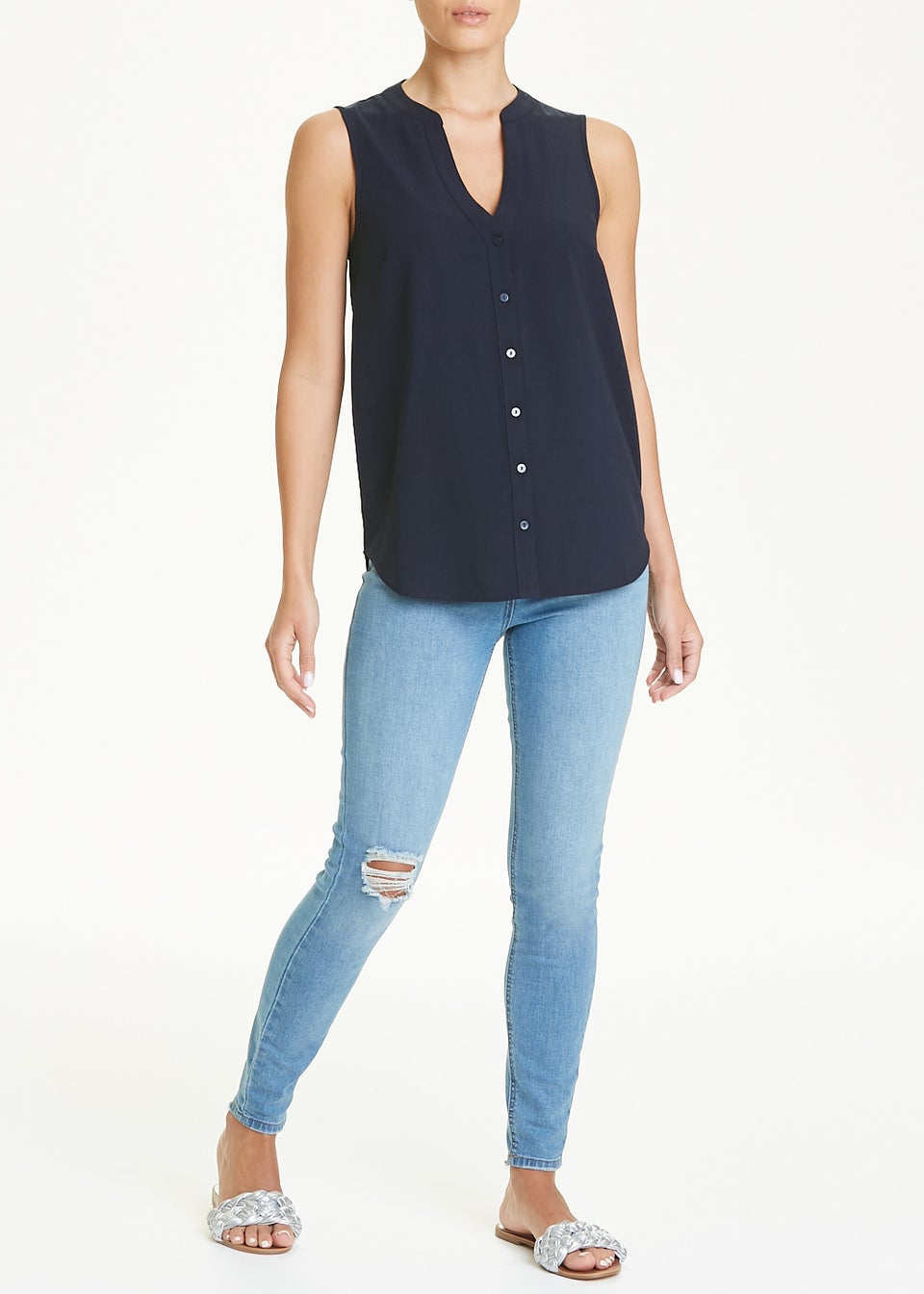 Navy Sleeveless Blouse