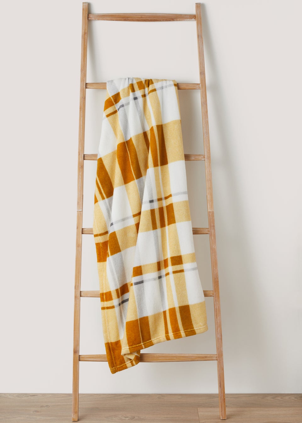 Yellow Check Fleece Throw Blanket (130cm x 150cm)