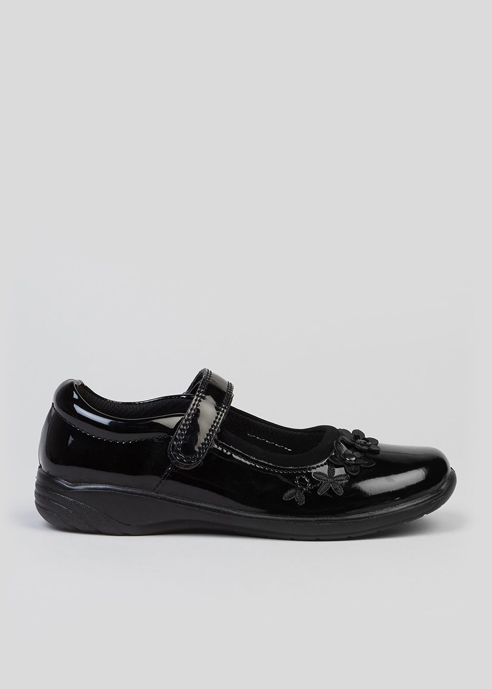 Girls Black Patent Flower School Shoes younger 8 Older 3