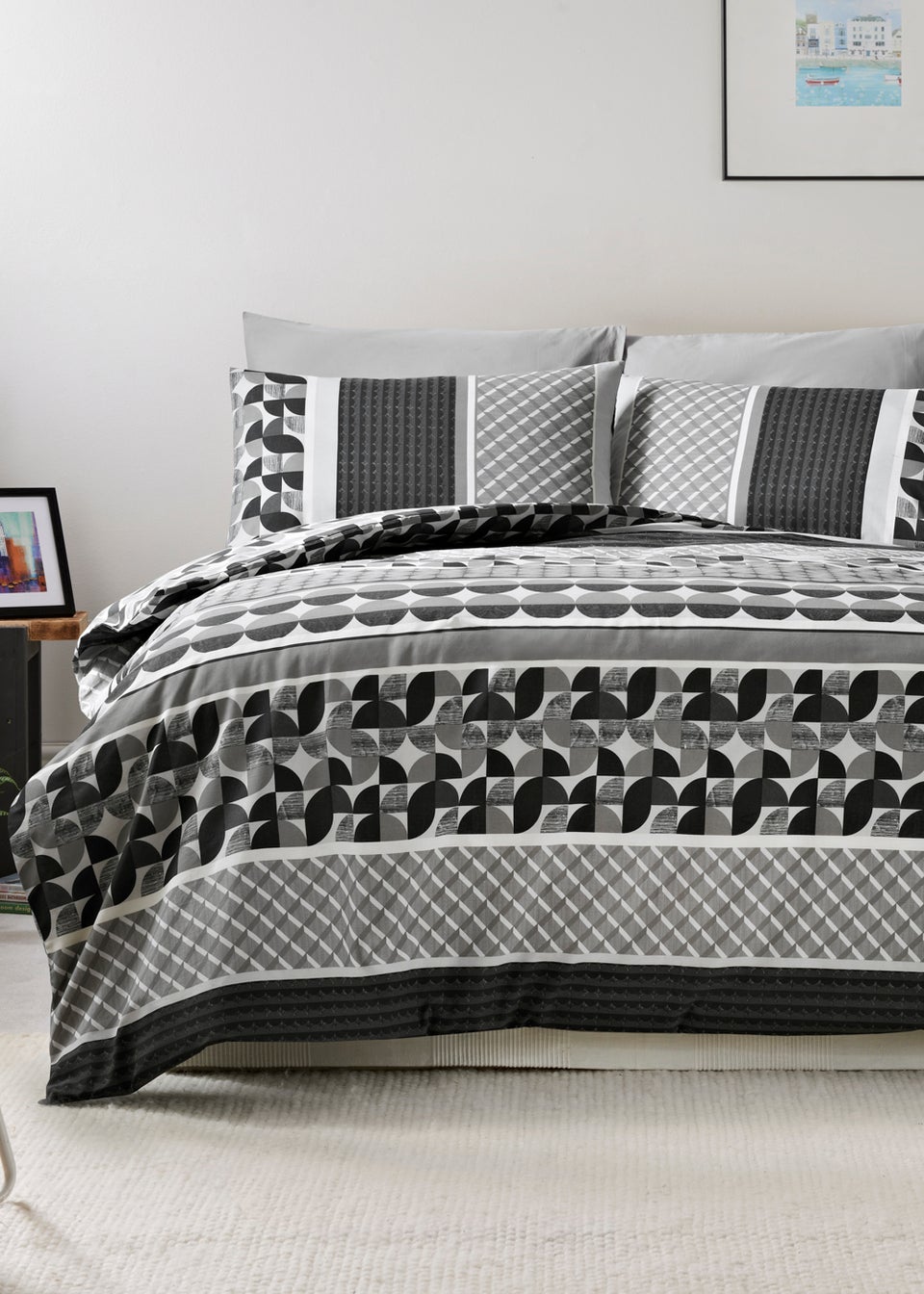 Grey Geometric Print Duvet Cover