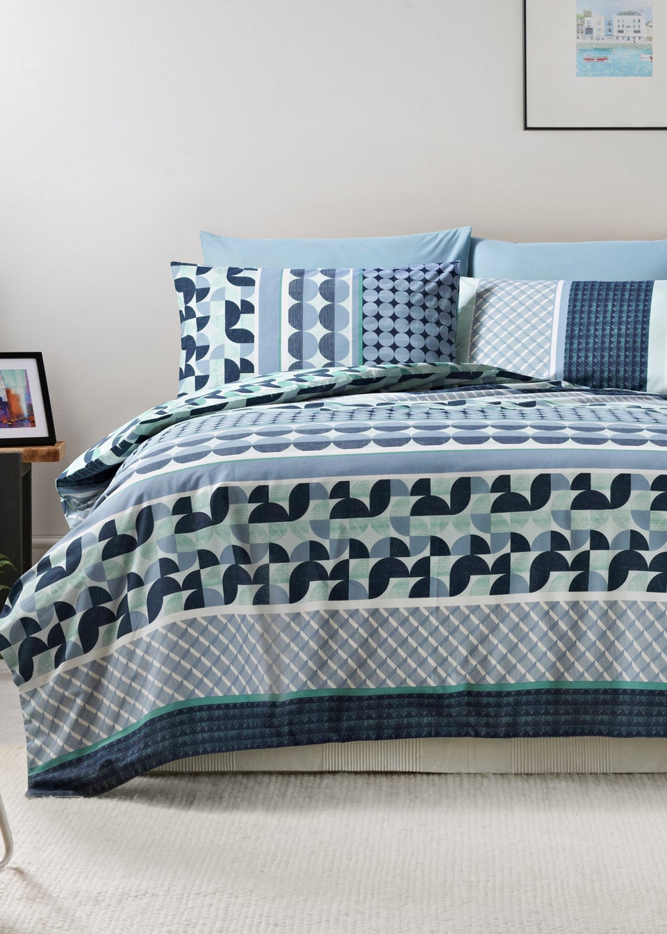 Blue Geometric Print Duvet Cover