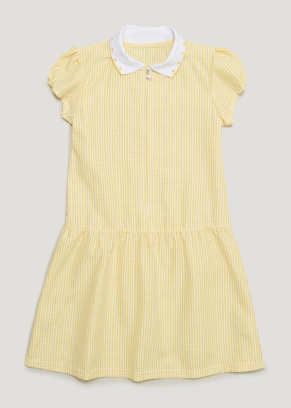 Girls Yellow Knitted Collar Gingham School Dress (3-14yrs)