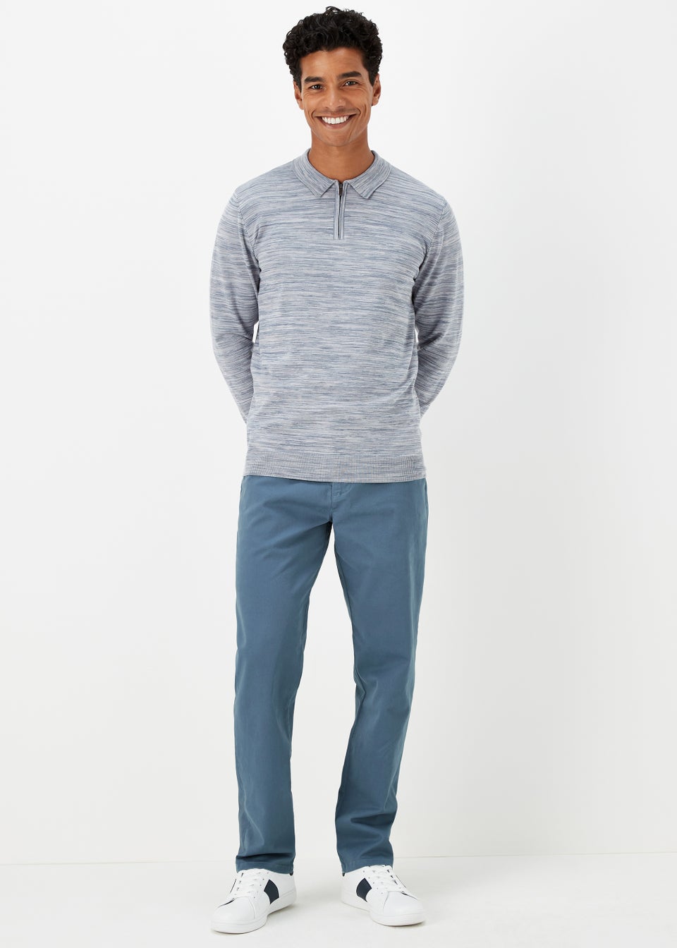 Blue Straight Fit Stretch Chinos - Matalan