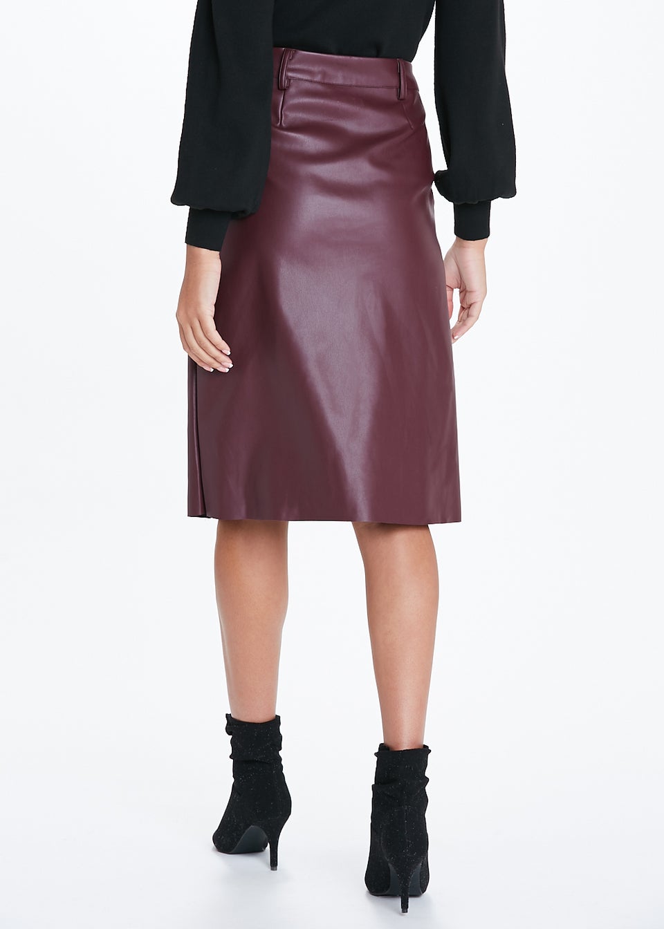 JDY Joanna Burgundy Faux Leather Midi Skirt