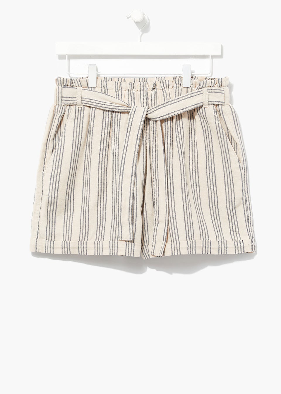 Neutral Tie Waist Linen Blend Shorts