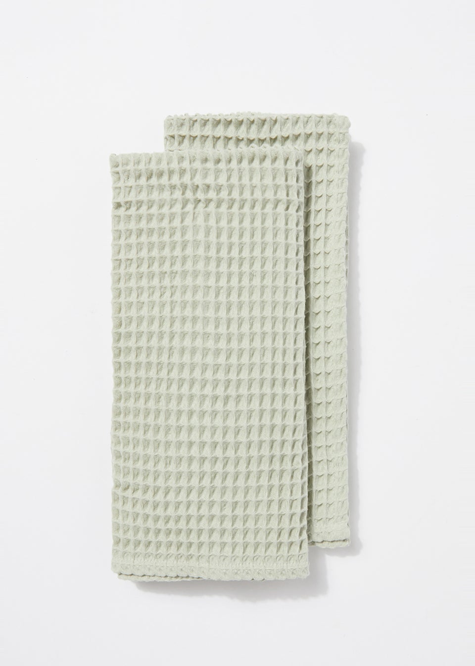 2 Pack Green Waffle Tea Towels (69cm x 51cm) - Matalan