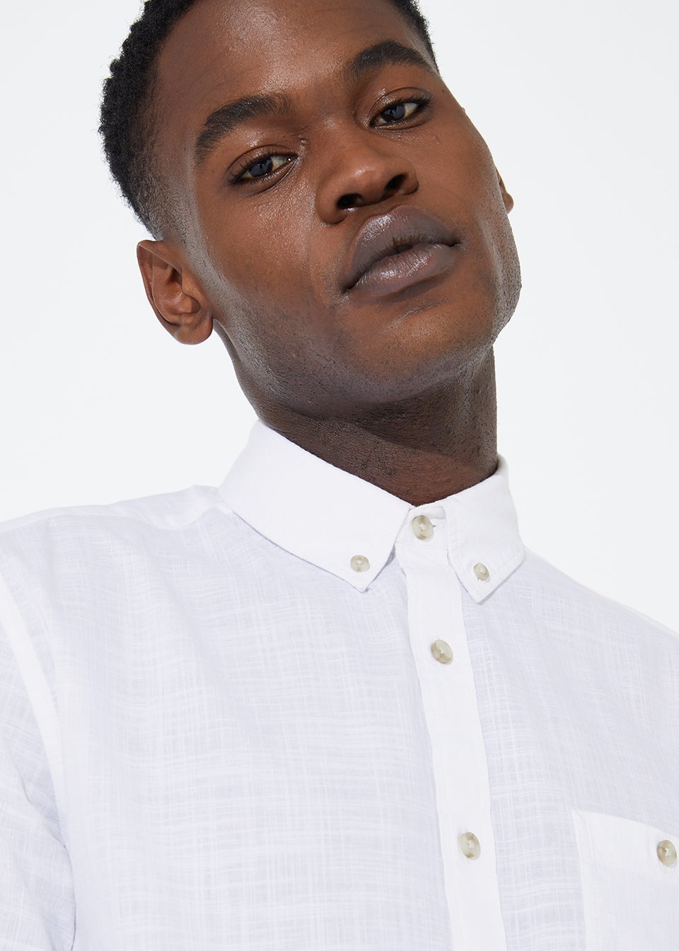 White Short Sleeve Textured Shirt