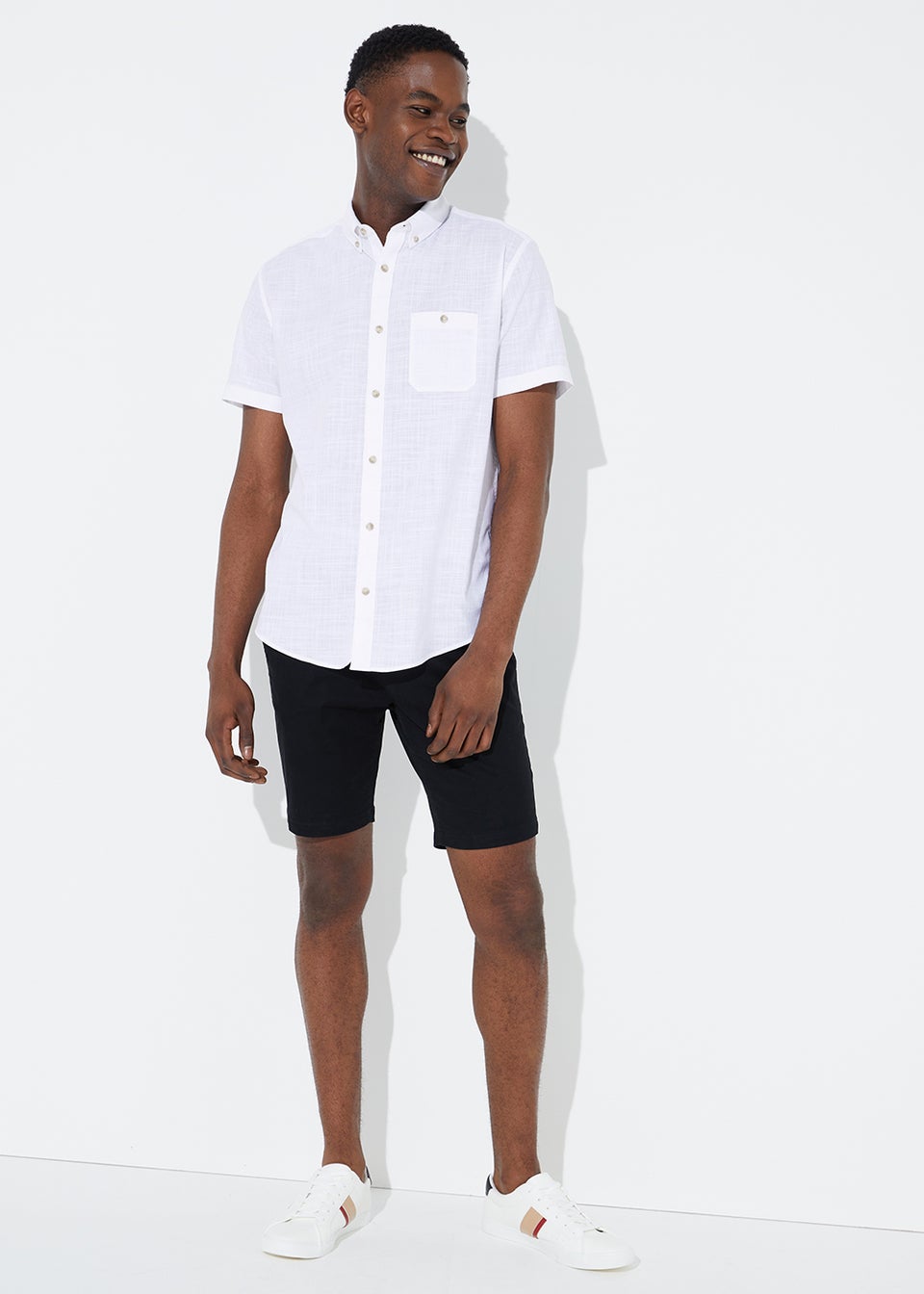 White Short Sleeve Textured Shirt