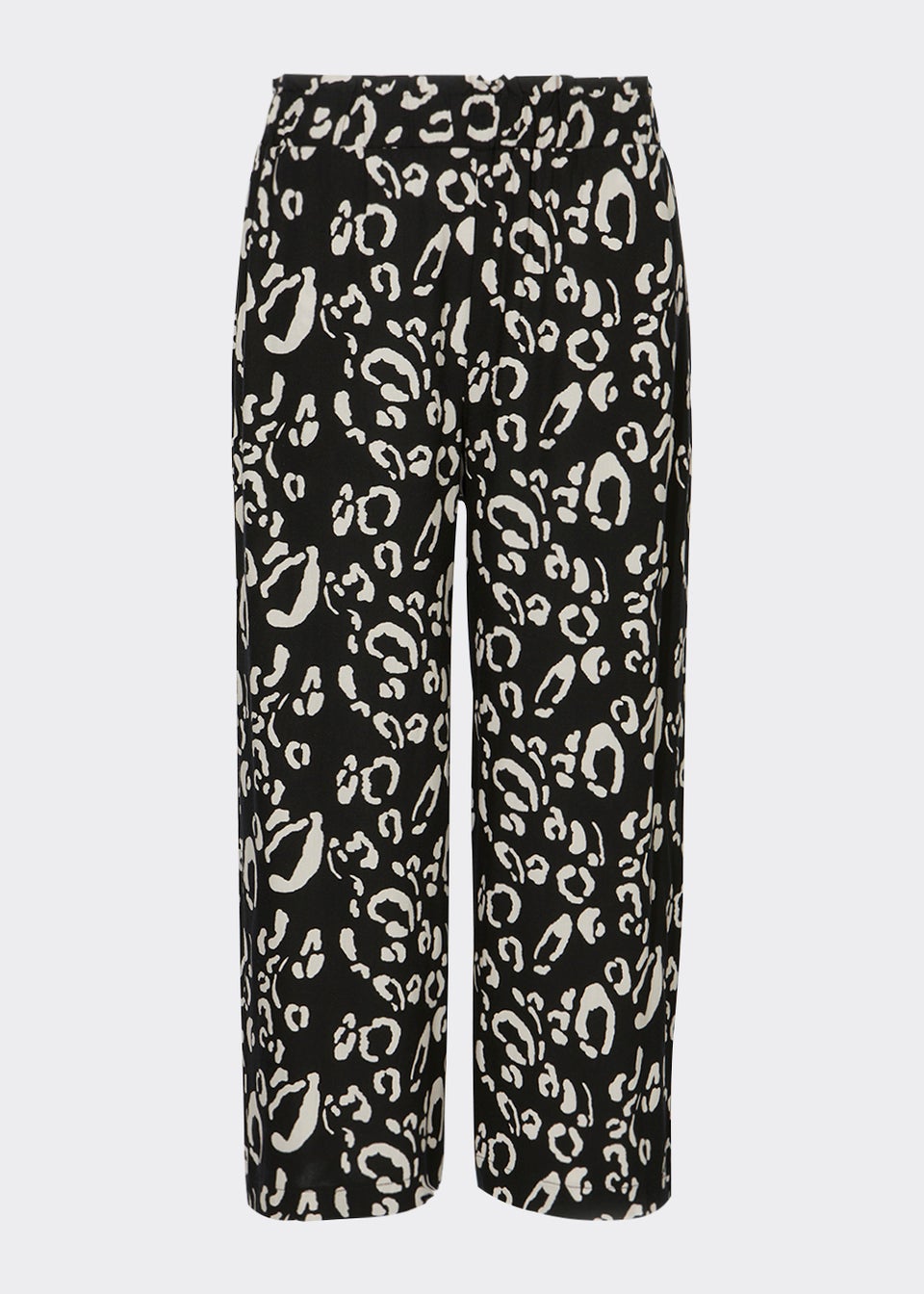 Black Print Wide Leg Cropped Trousers