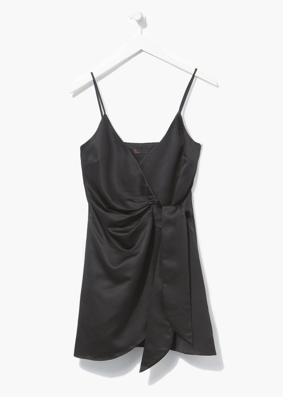 Be Beau Black Satin Wrap Mini Dress