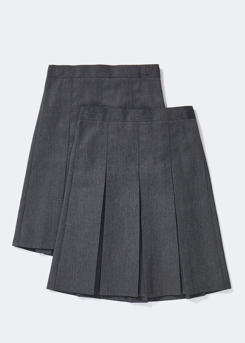 Girls 2 Pack Grey Long Length Box Pleat School Skirts (6-16yrs)