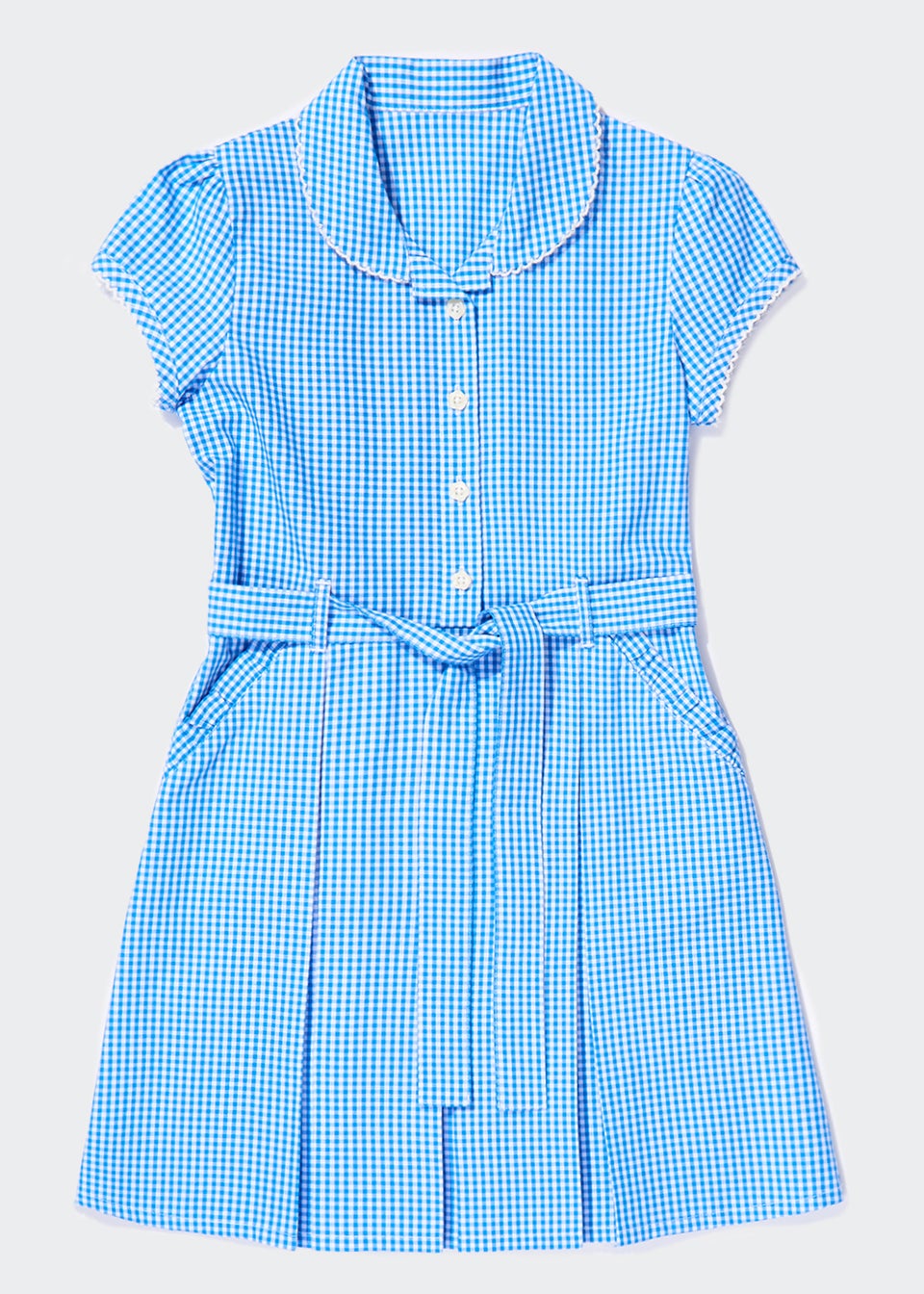 Girls Blue Gingham Belted School Dress (3-14yrs)