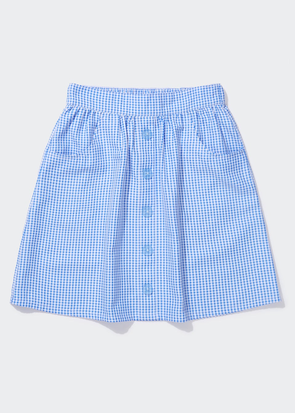 Girls Blue Gingham Button Front School Skirt (4-13yrs)