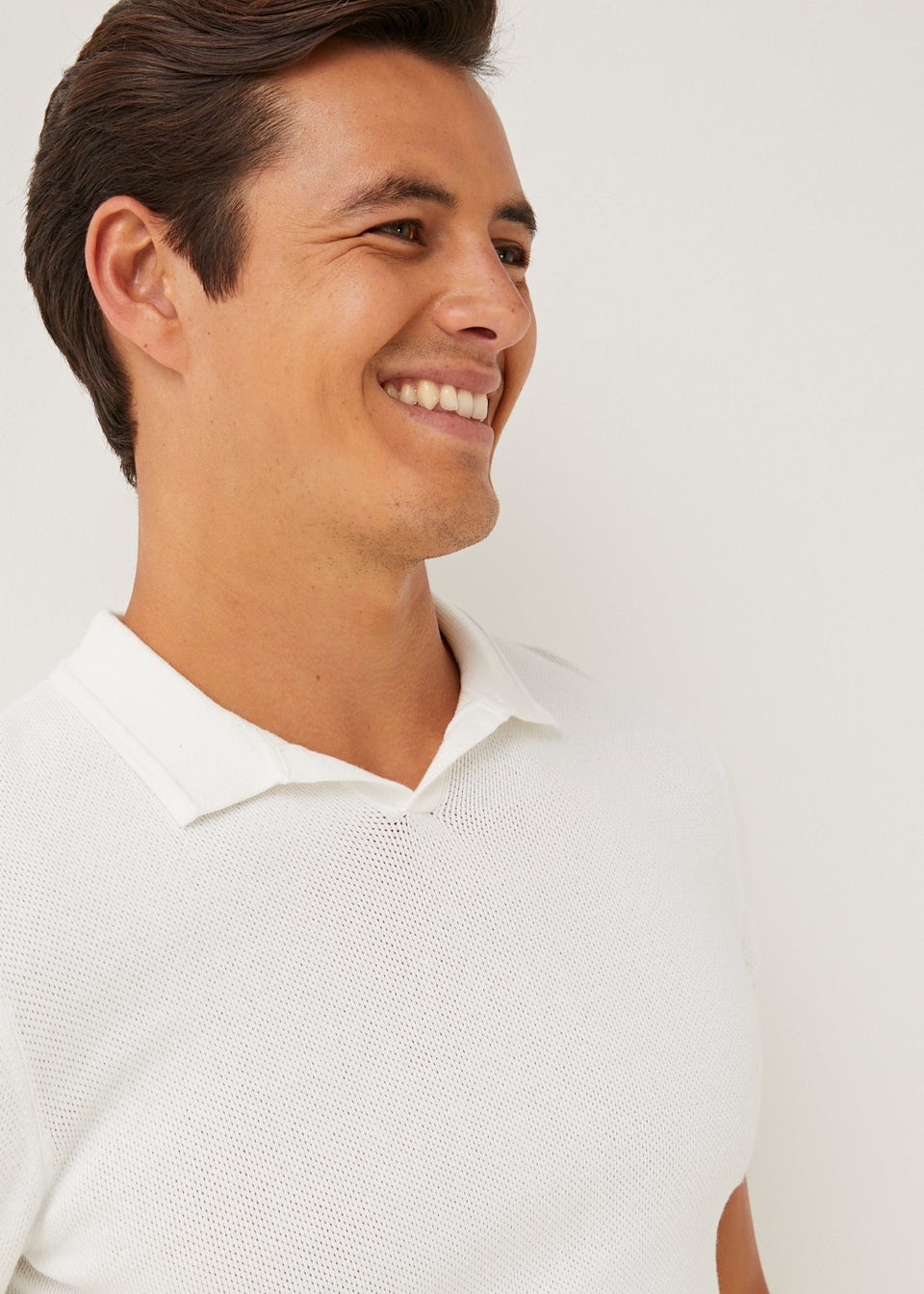 T&W White Knitted Polo Shirt