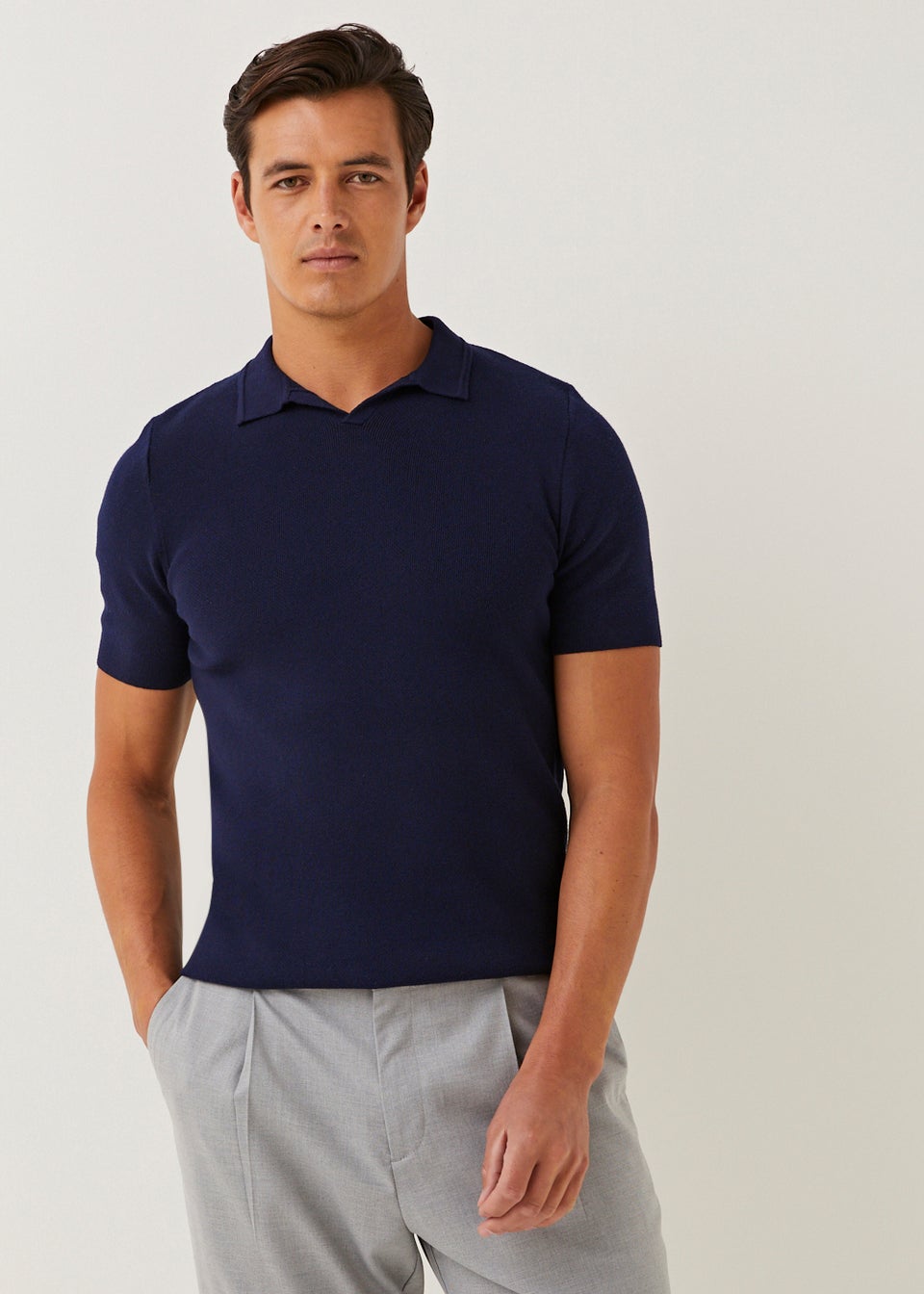 T&W Navy Knitted Polo Shirt