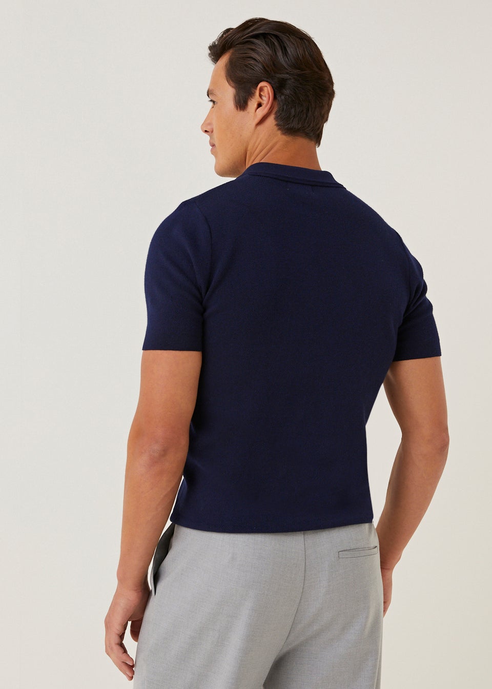 T&W Navy Knitted Polo Shirt