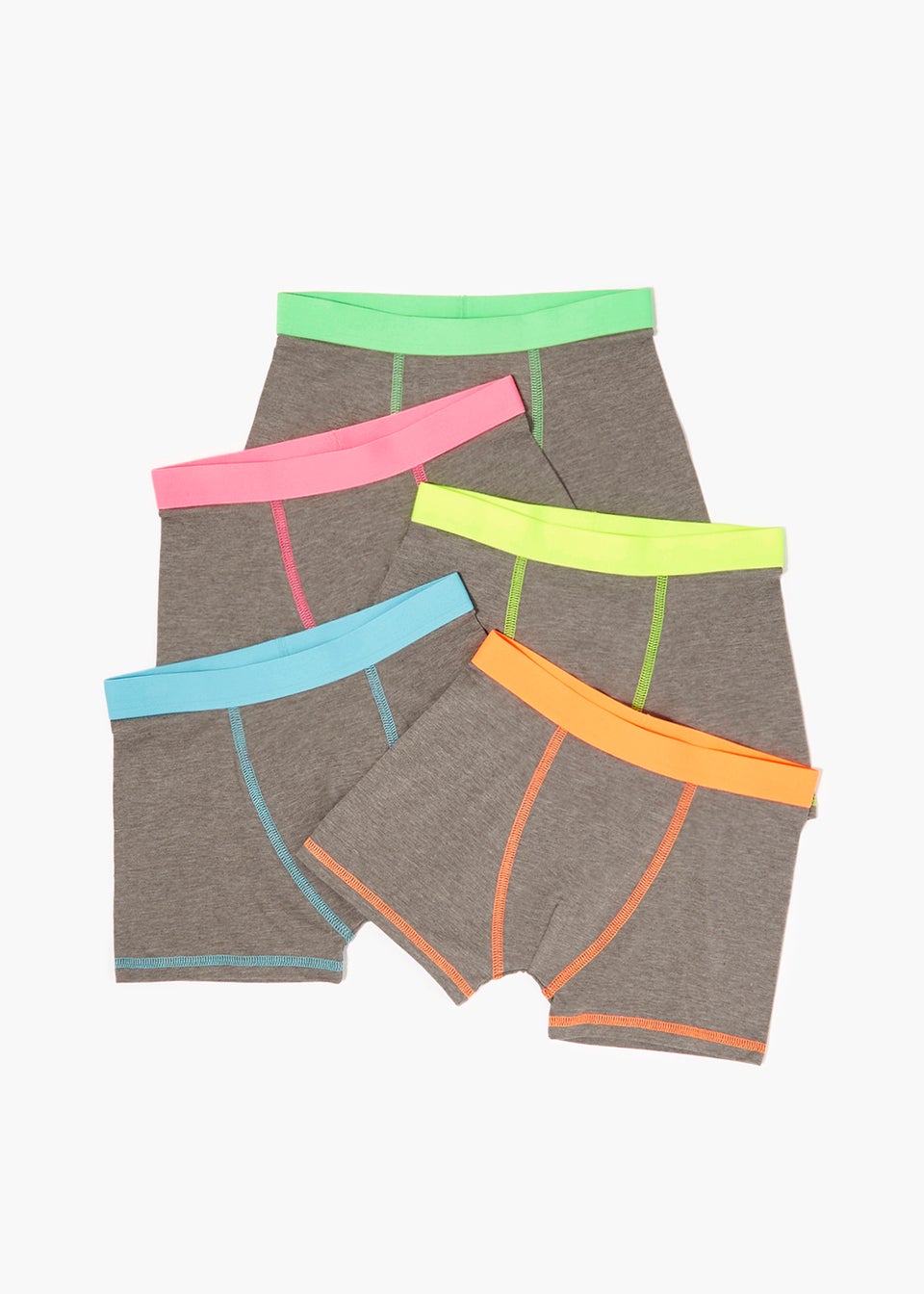 Boys 5 Pack Charcoal Neon Trunks (2-13yrs)