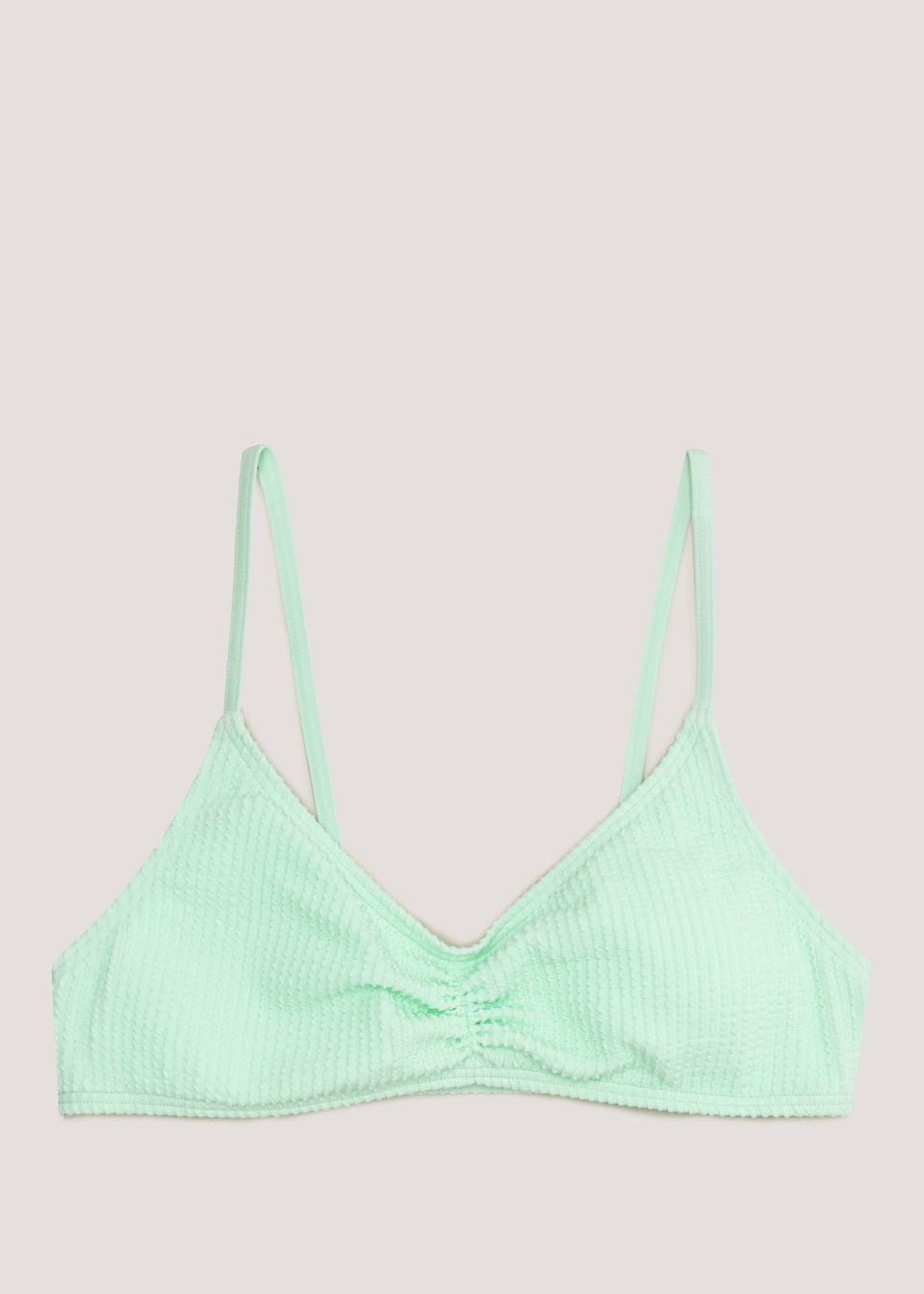 Mint Ruched Front Crinkle Cropped Bikini Top