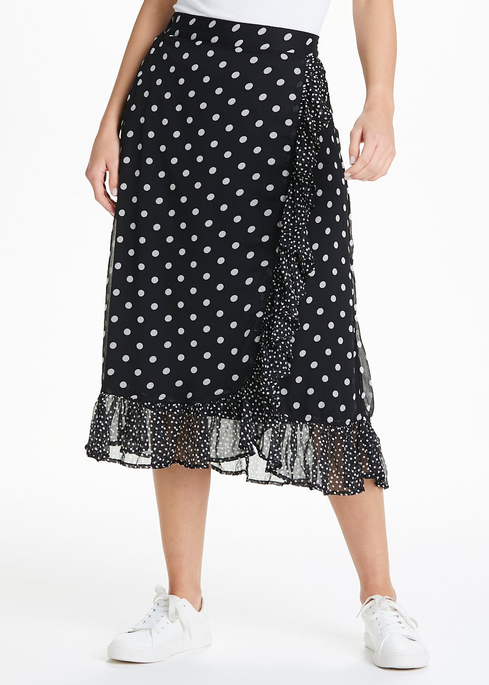 JDY Black Spot Frill Wrap Skirt