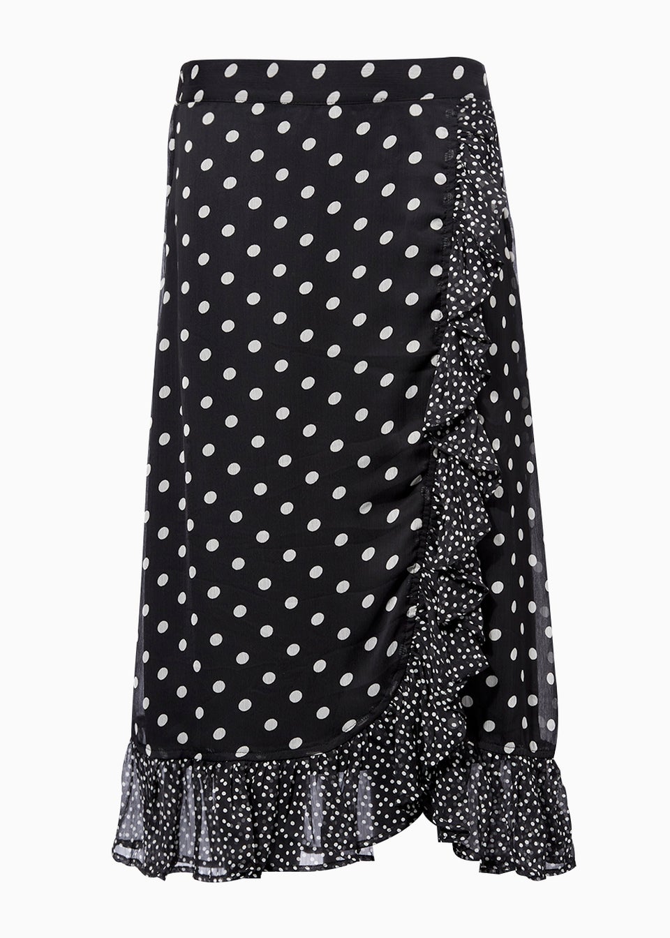 JDY Black Spot Frill Wrap Skirt
