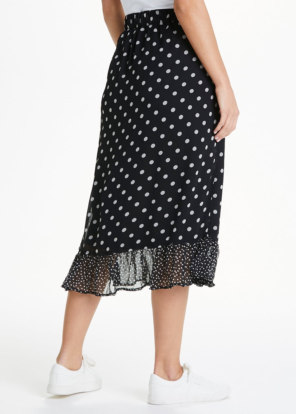 JDY Black Spot Frill Wrap Skirt