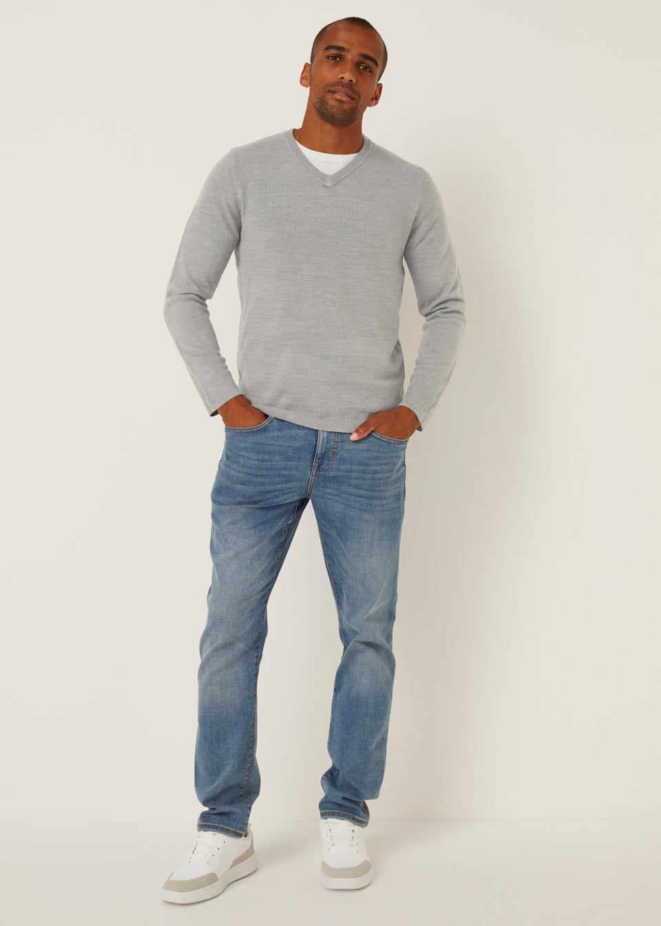 Grey Soft Touch V-Neck Jumper