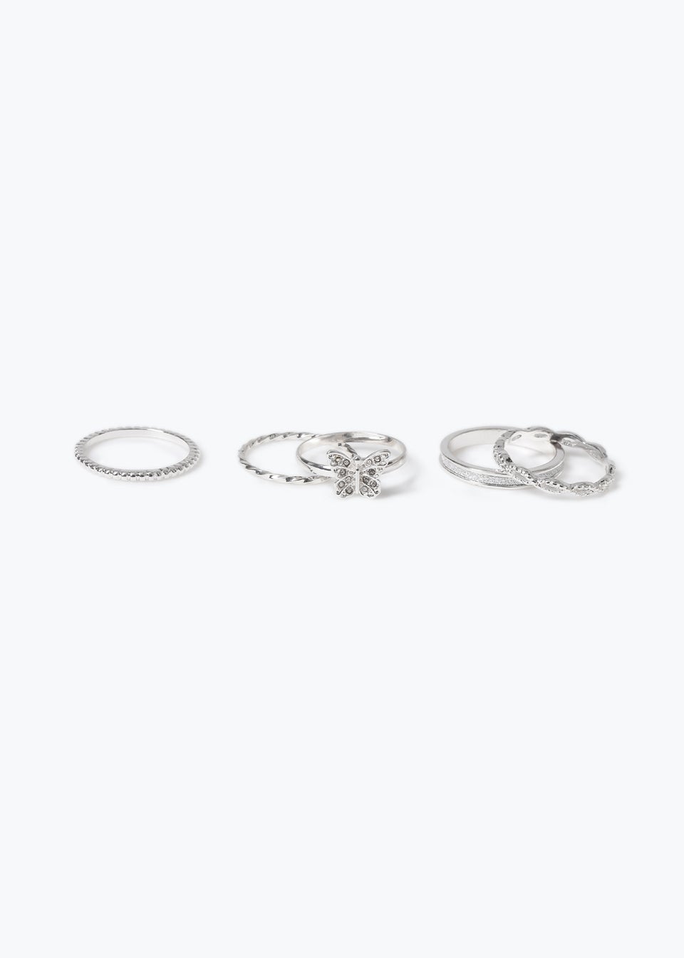 5 Pack Silver Stackable Band Rings Matalan