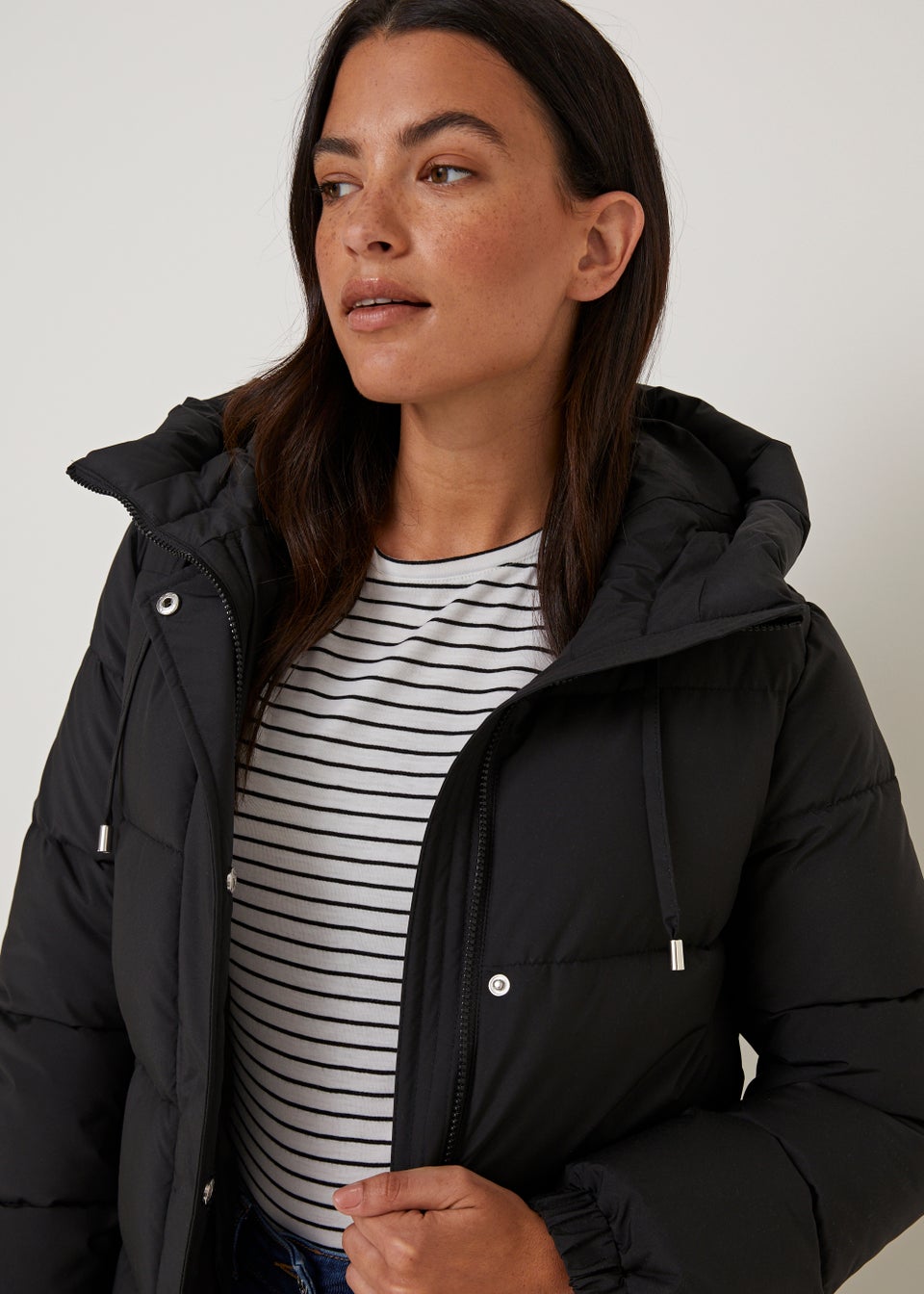 Black Hooded Padded Coat Matalan