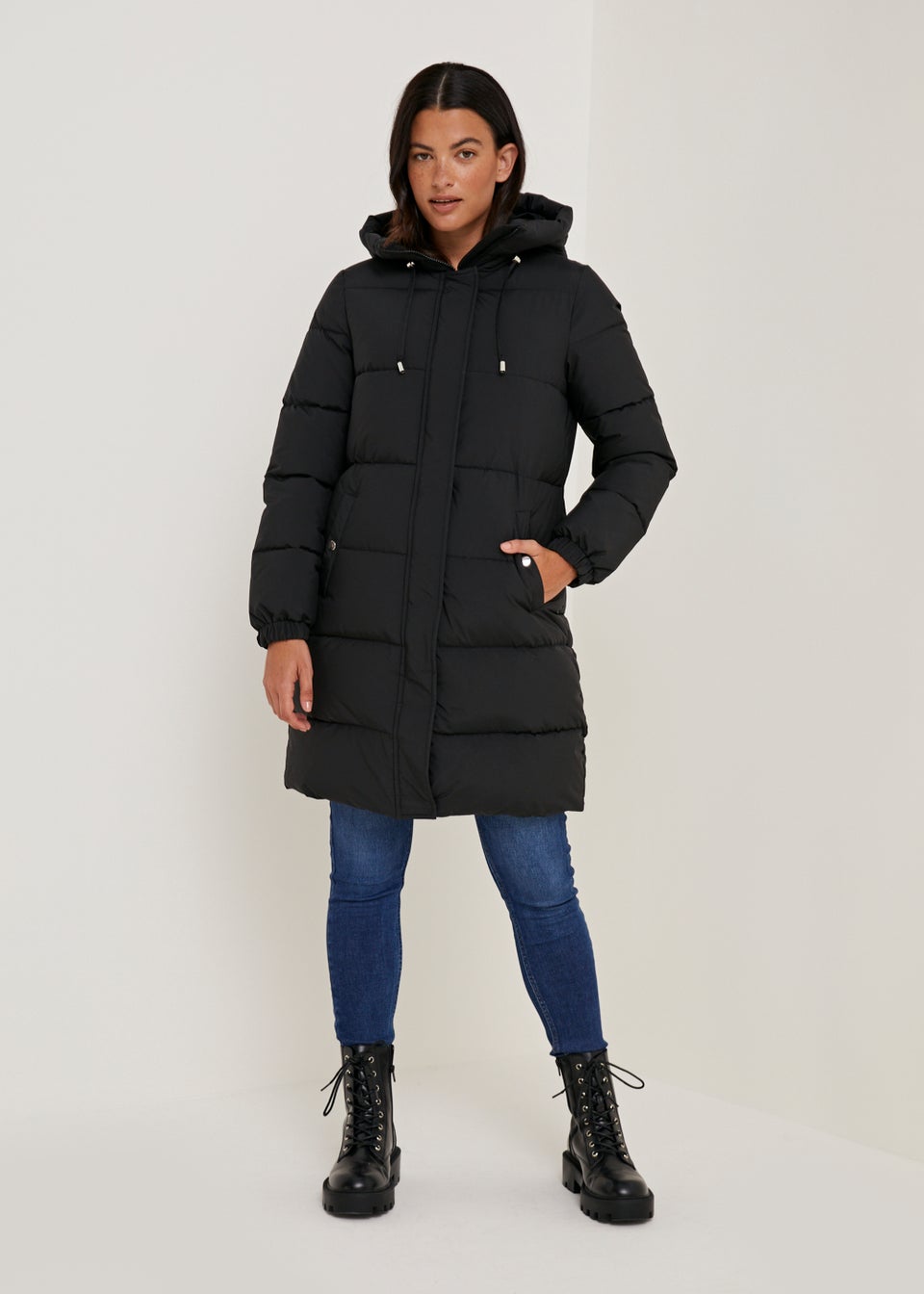 Black Hooded Padded Coat Matalan